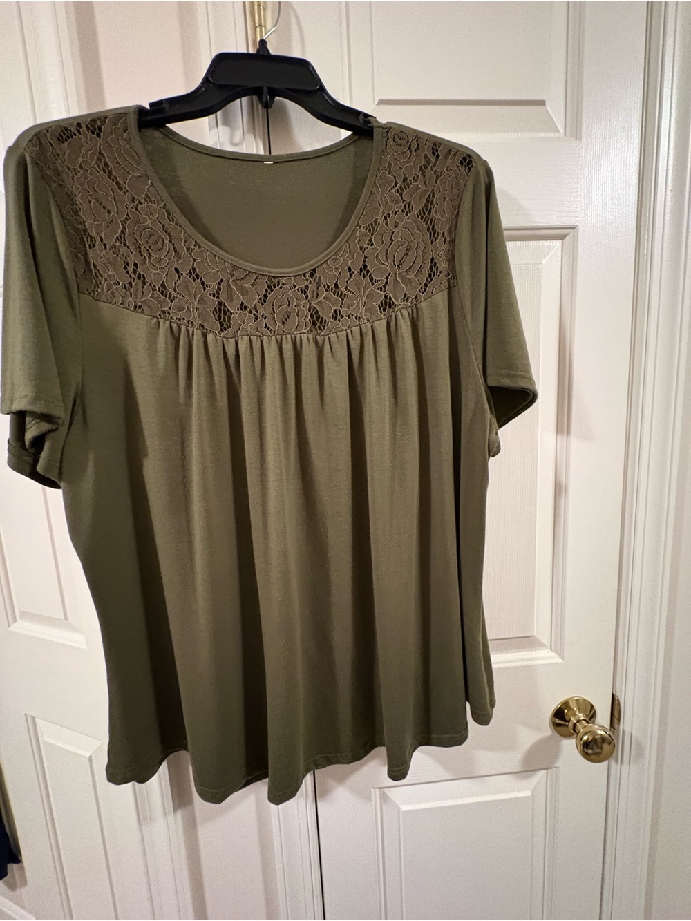 Worthington Women's Olive Lace Yoke Scoop Neck Top